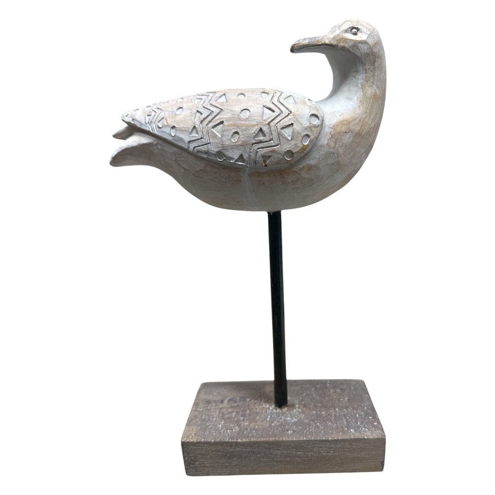 Rustic Coastal Seagull Carved Figurine on Wooden Base Nautical Shorebird Decor